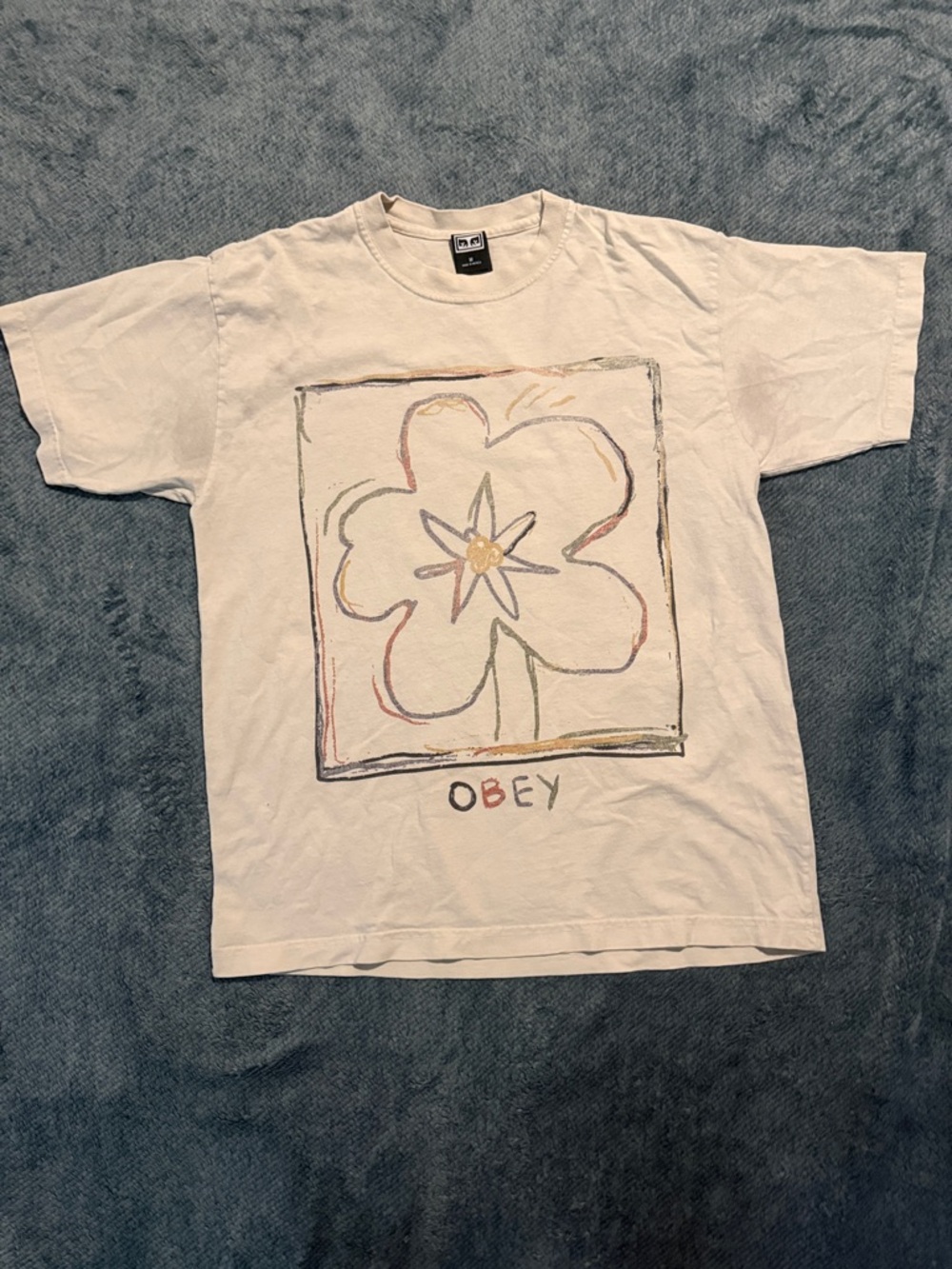 OBEY Men’s Off-White Graphic Flower Tee Size Medium